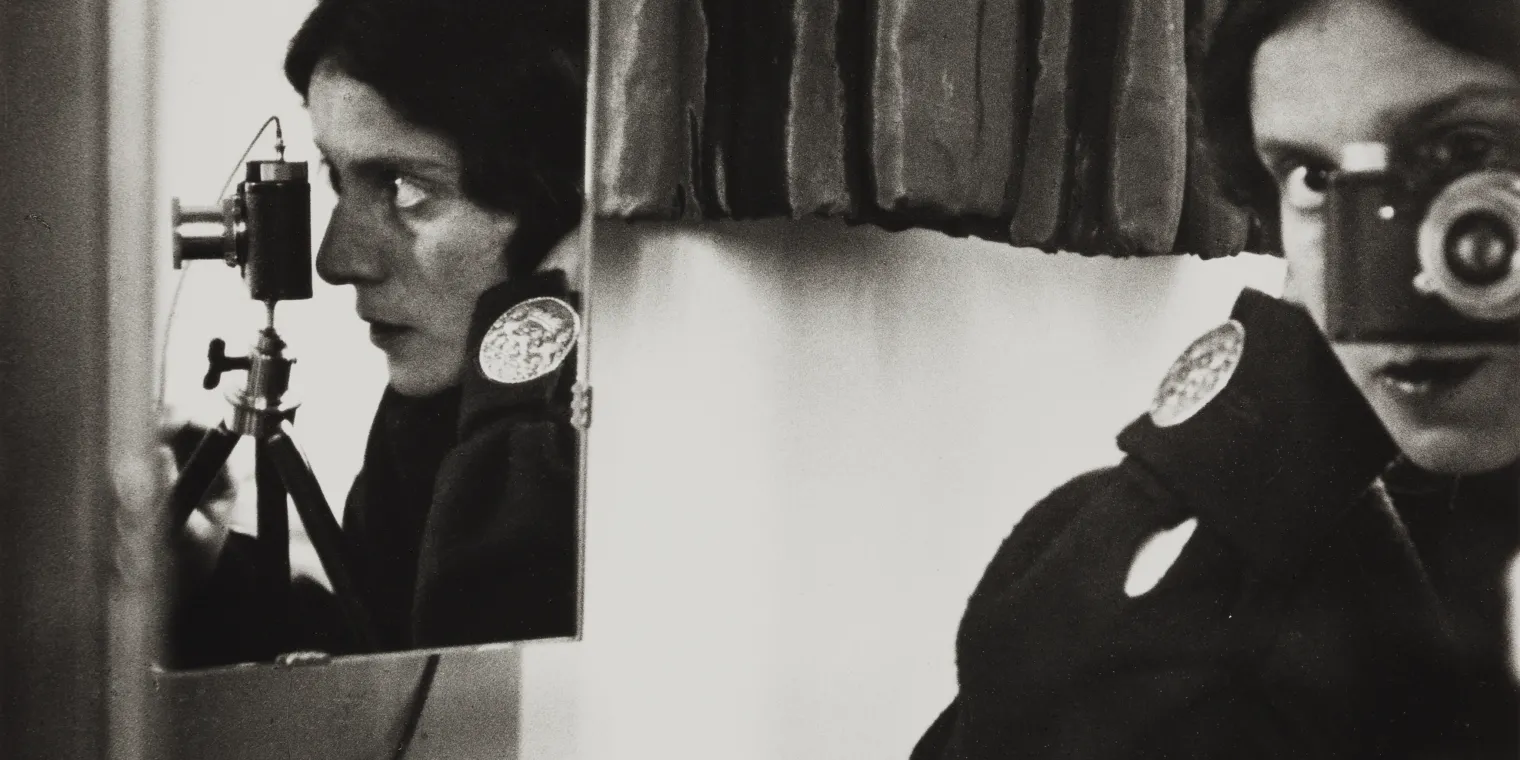 Ilse Bing (American, born Germany, 1899–1998). Self Portrait with Leica, 1931, printed 1992, gelatin silver print. Detroit Institute of Arts, Gift of the Estate of Ilse Bing Wolff, 2001.106. © Estate of Ilse Bing.