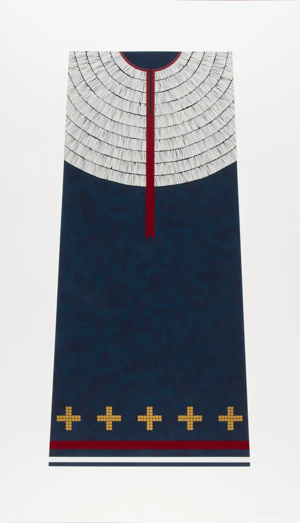 Dyani White Hawk, Wówahokuŋkiya | Lead, from the set of four, Takes Care of Them, 2019. Screenprint with applied gold foil in fourteen colors. Detroit Institute of Arts, Museum Purchase, with funds from the Robert L. and Joan M. Roberts Trust, 2020.92.1