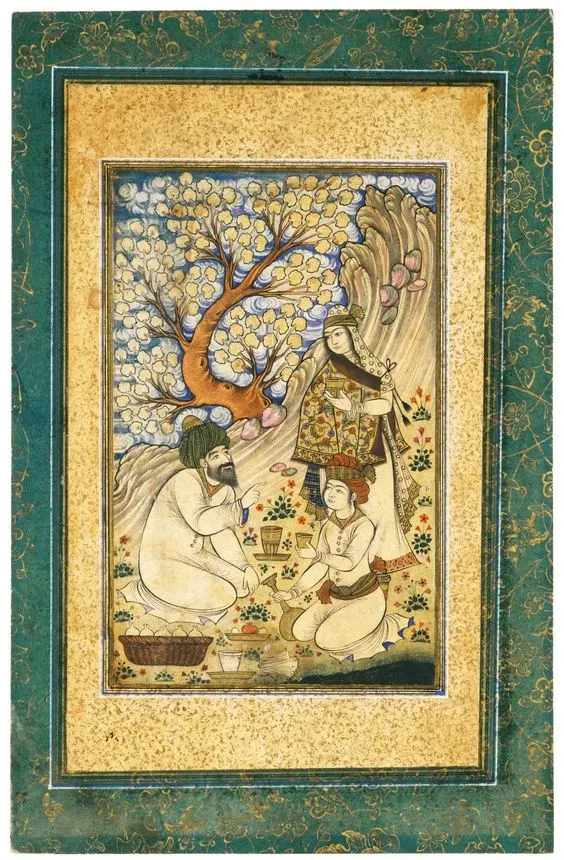 An Old and a Young Man and a Woman Having a Picnic