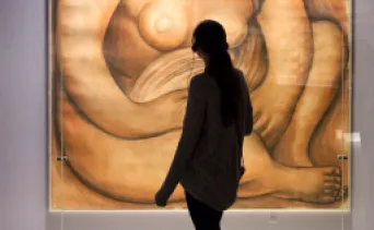 Person looking at art