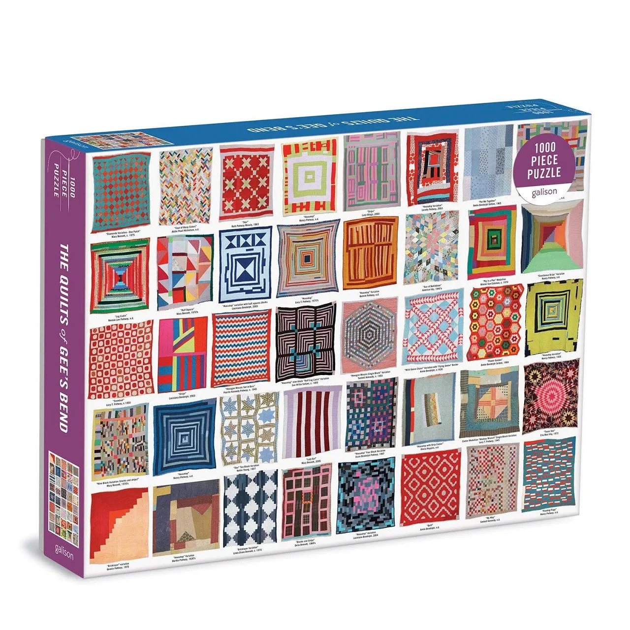 A puzzle box featuring 40 colorful quilt patterns